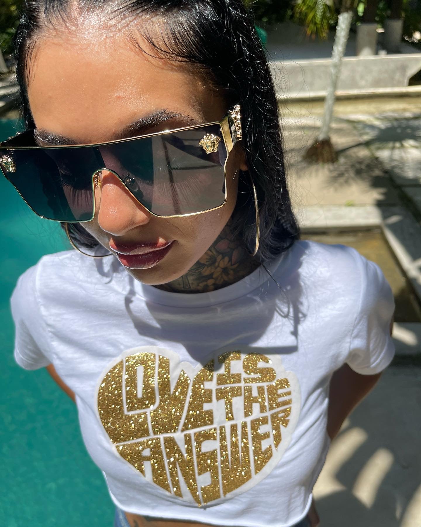 Womens Love is the answer white on gold crop top T-shirt