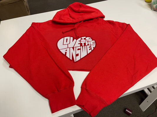 Red and white Love crop top hoodie