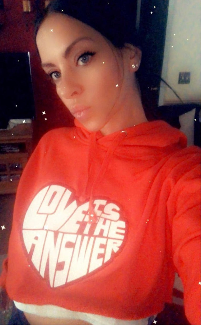 Red and white Love crop top hoodie