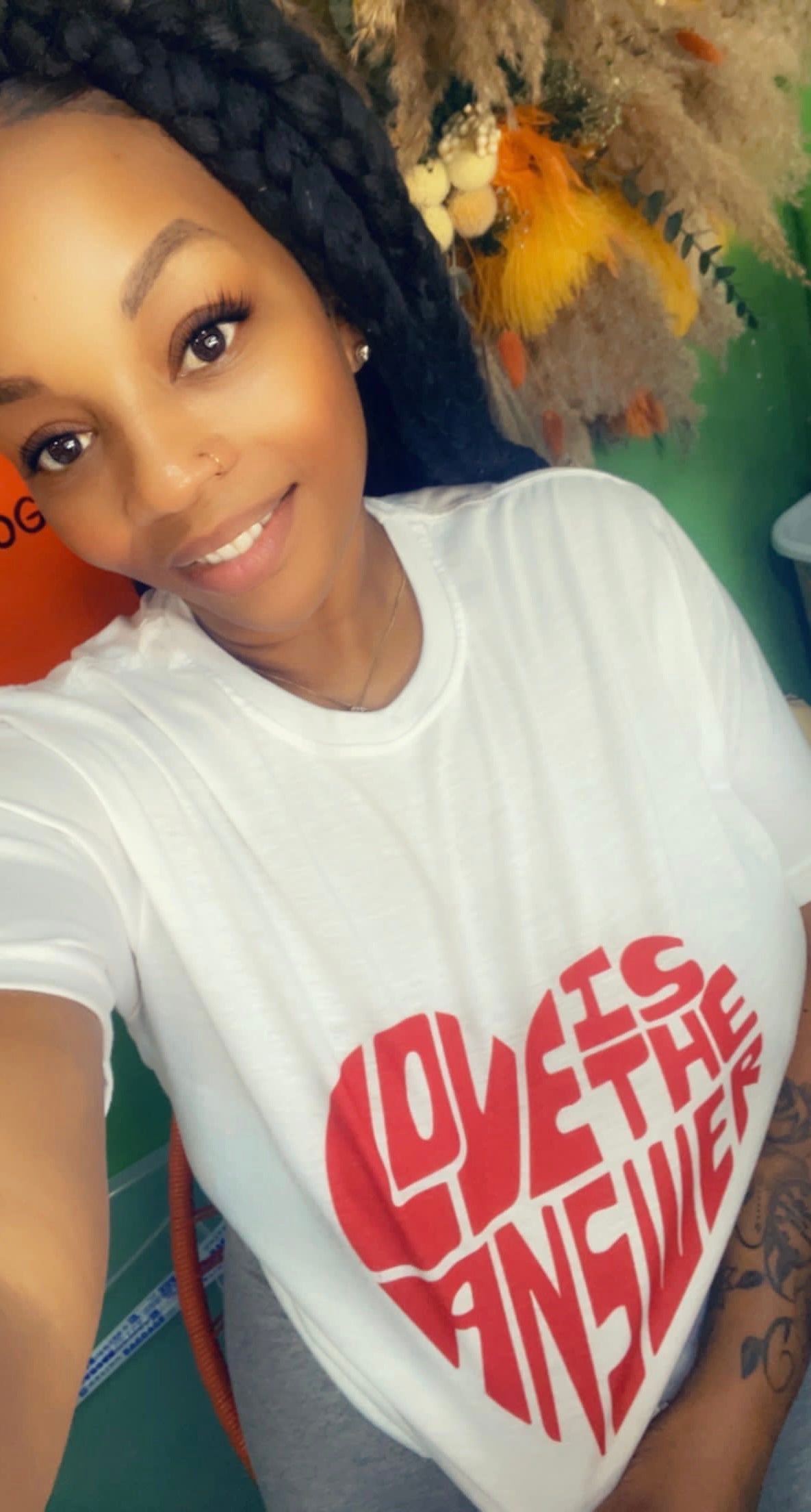 White and red love tee