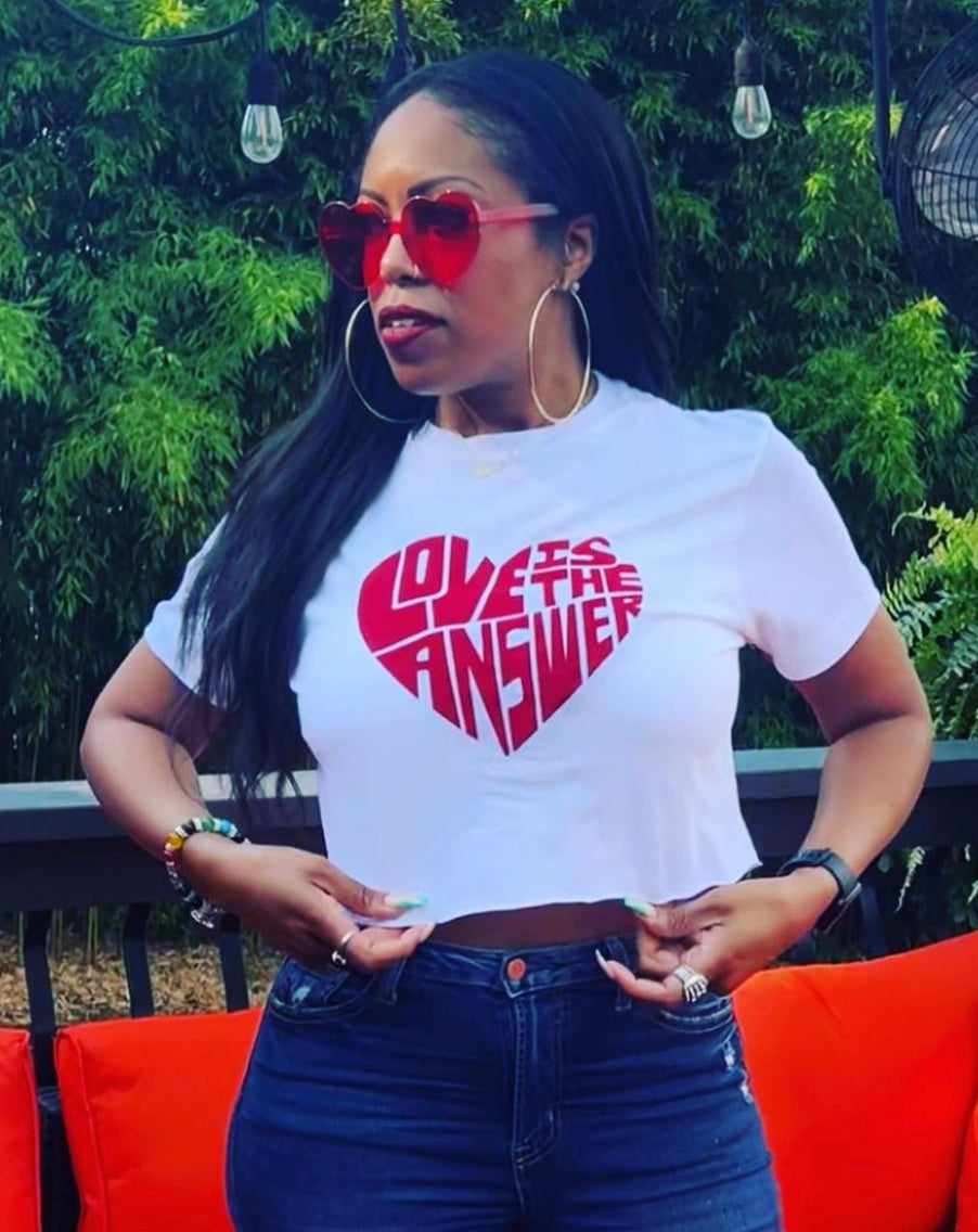 White and red love crop tee shirt