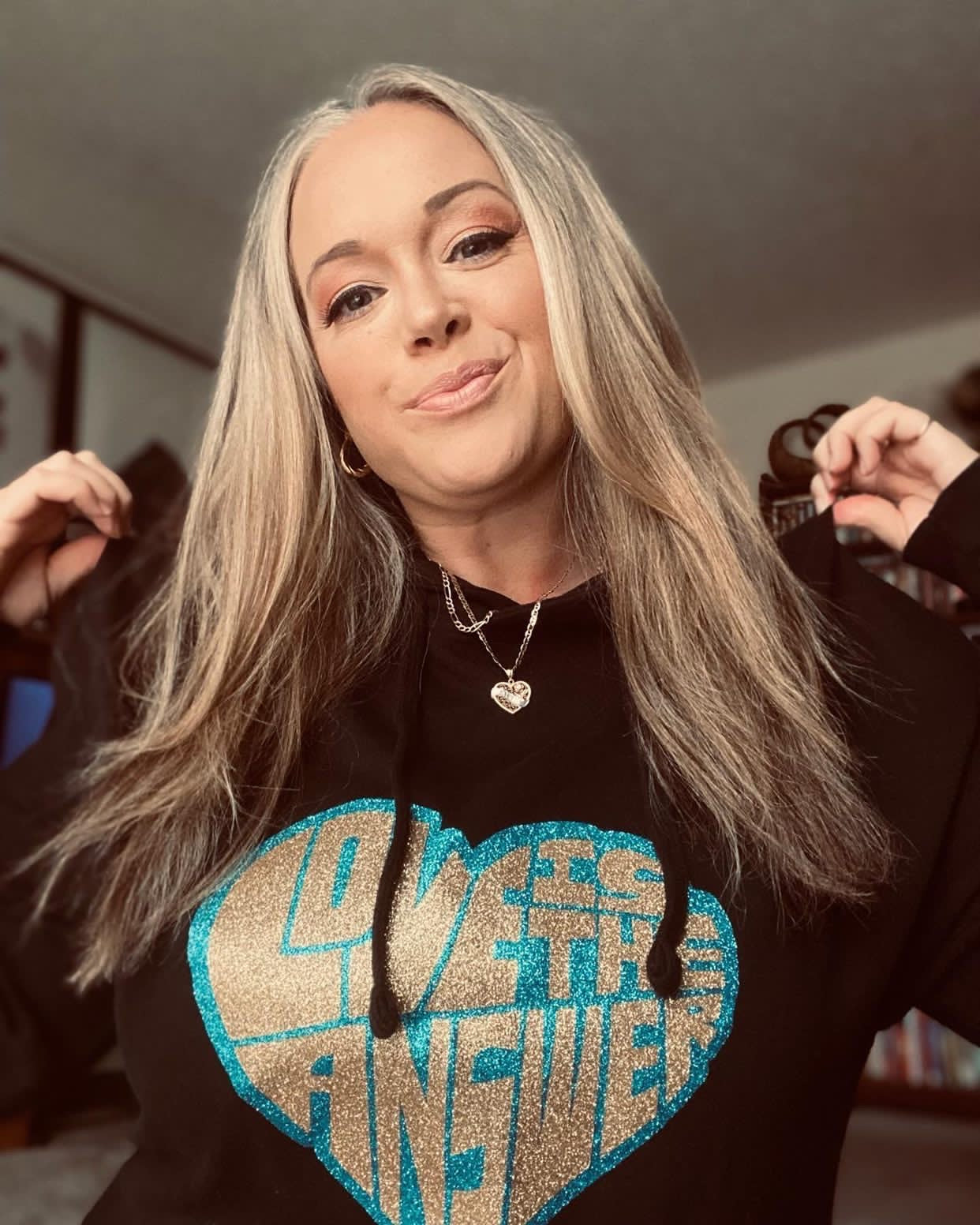 Black with Gold and blue logo love hoodie