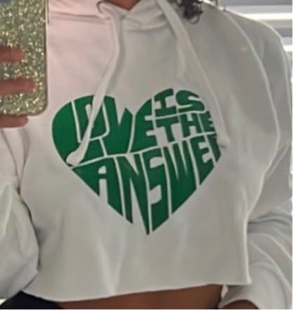 White and green crop love hoodie