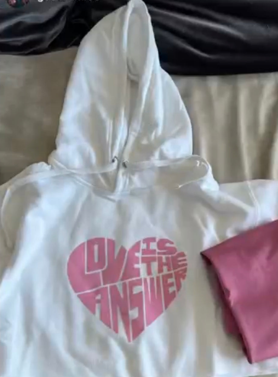 White and pink crop love hoodie