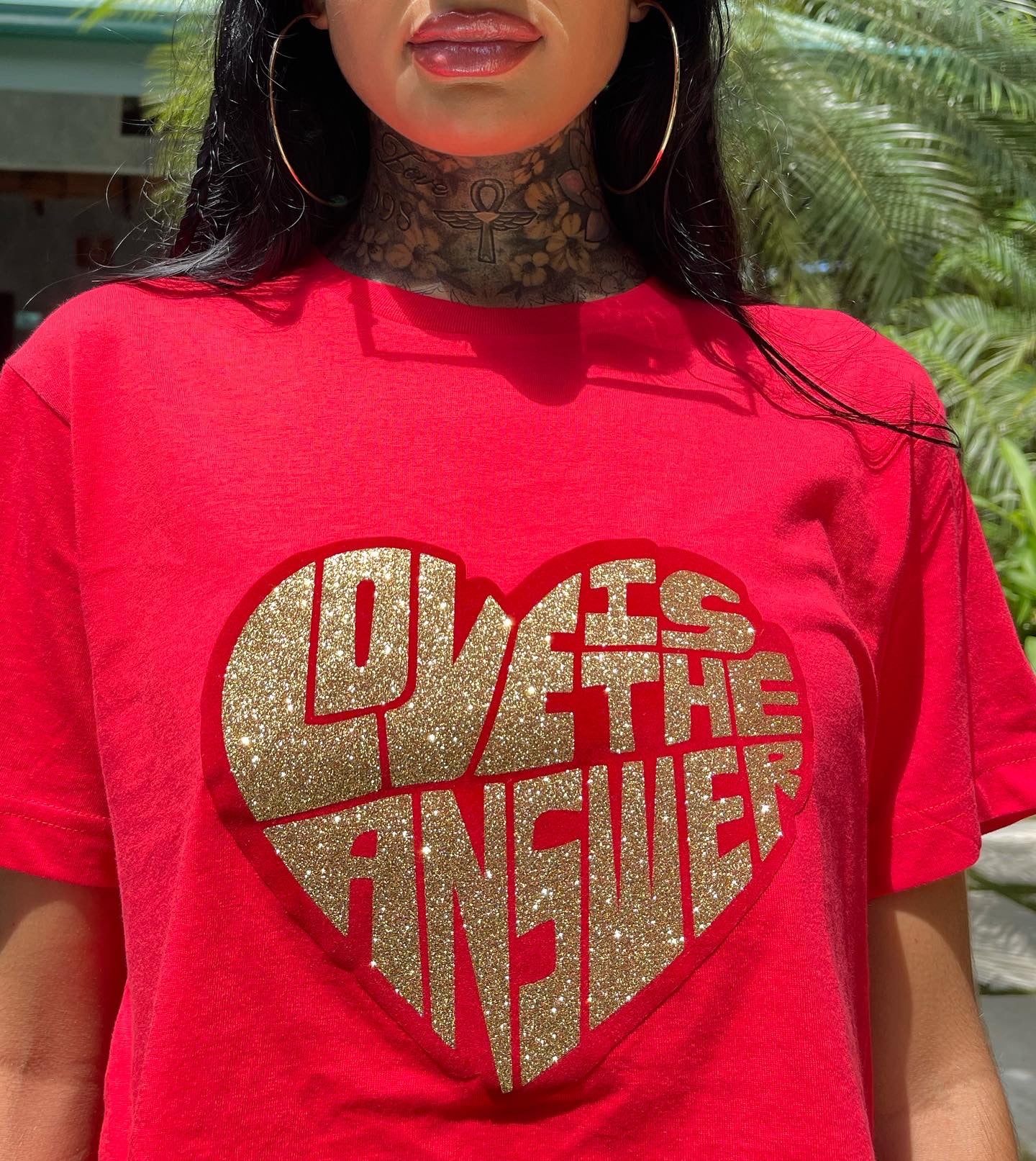 Red and gold crop love tee shirt