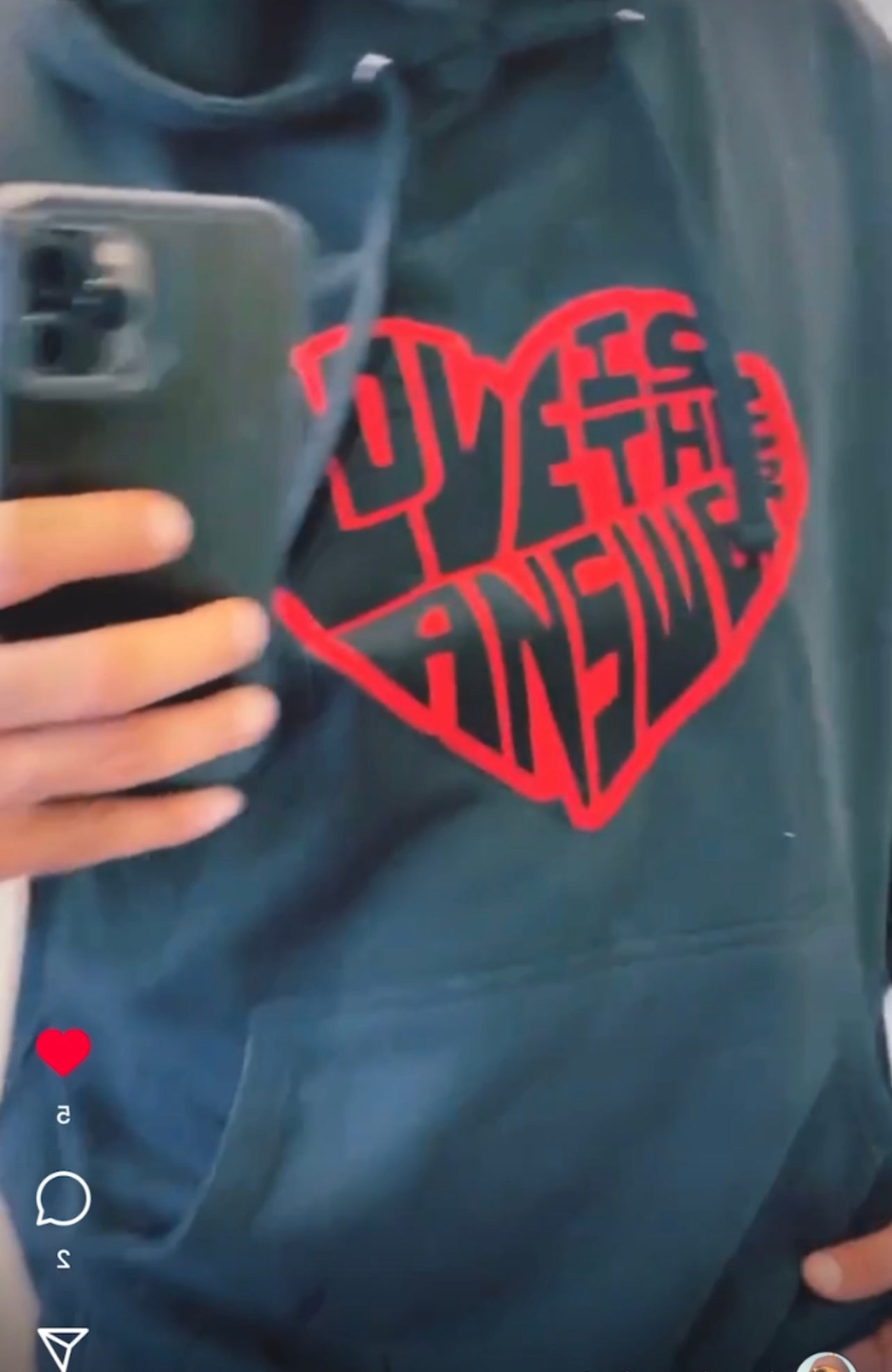 Black on black with red love hoodie