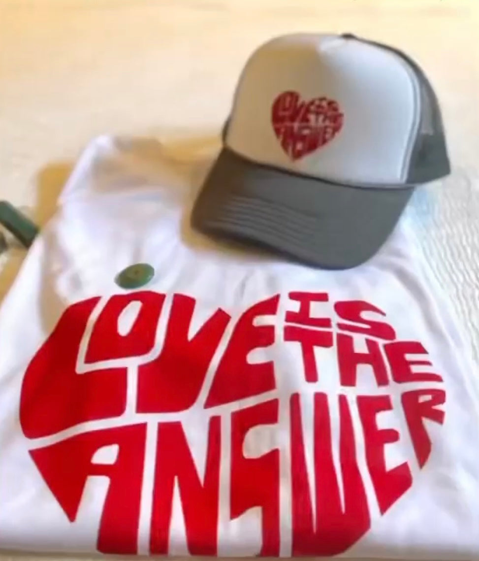 White and red love tee