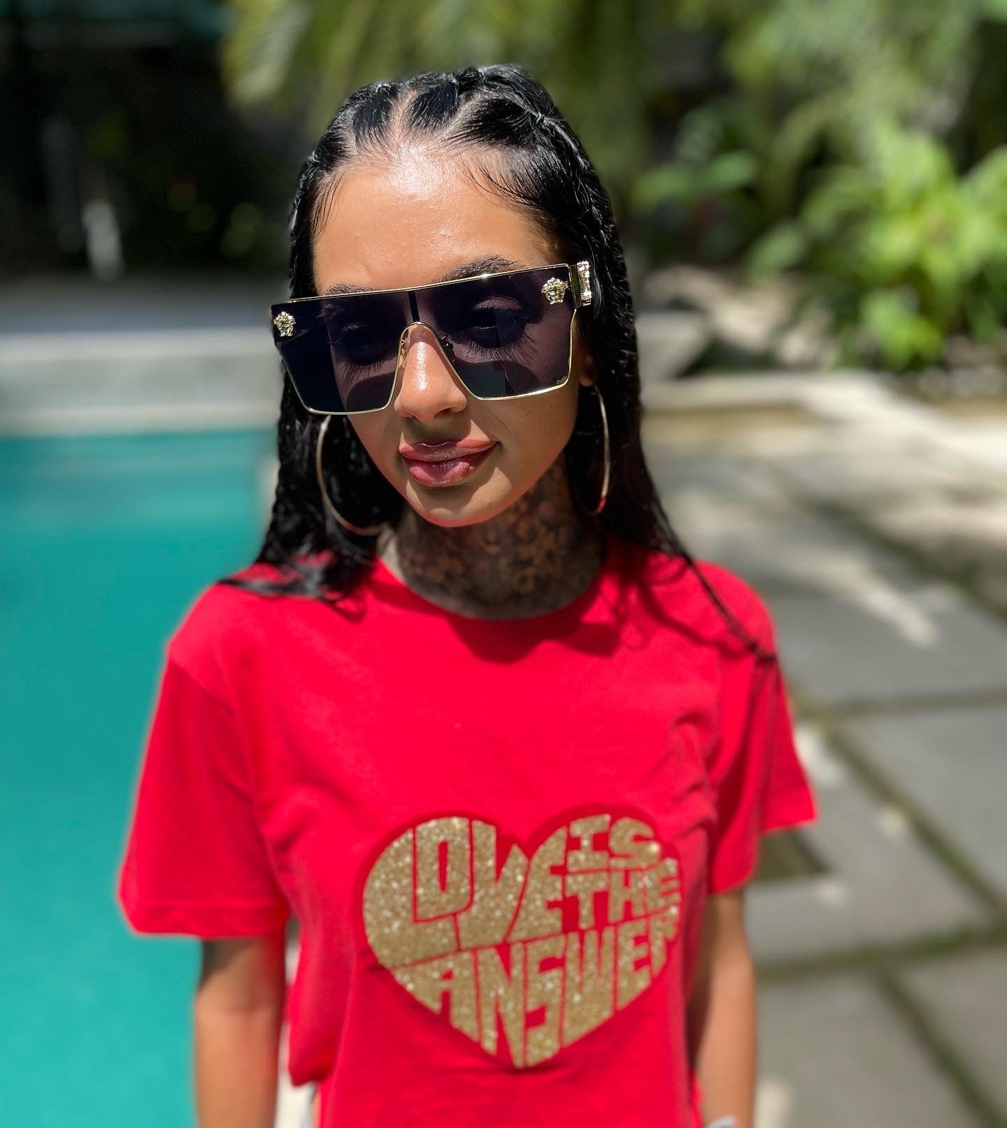 Red and gold crop love tee shirt