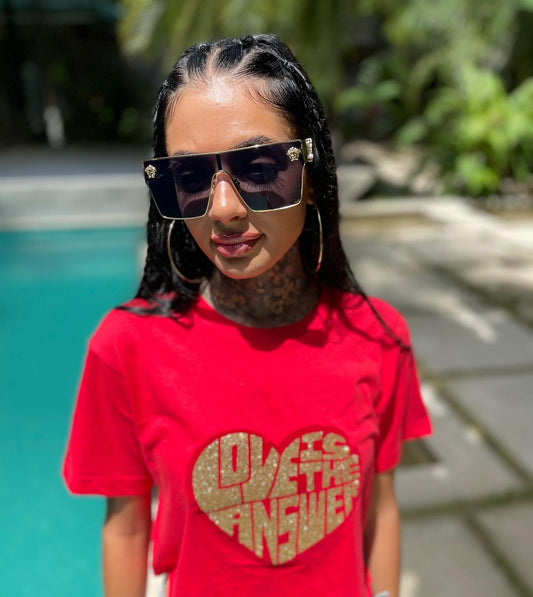 Red and gold crop love tee shirt