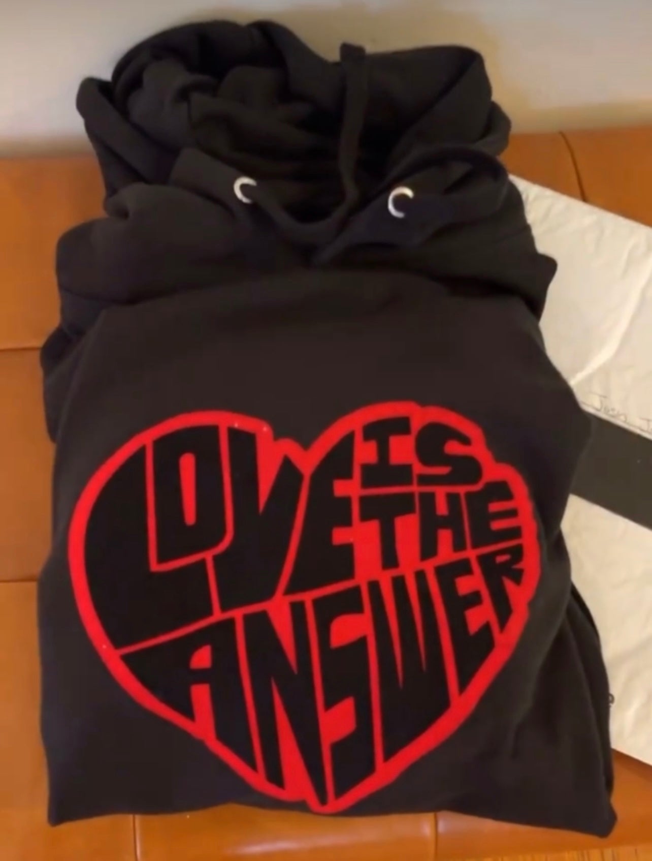 Black on black with red love hoodie