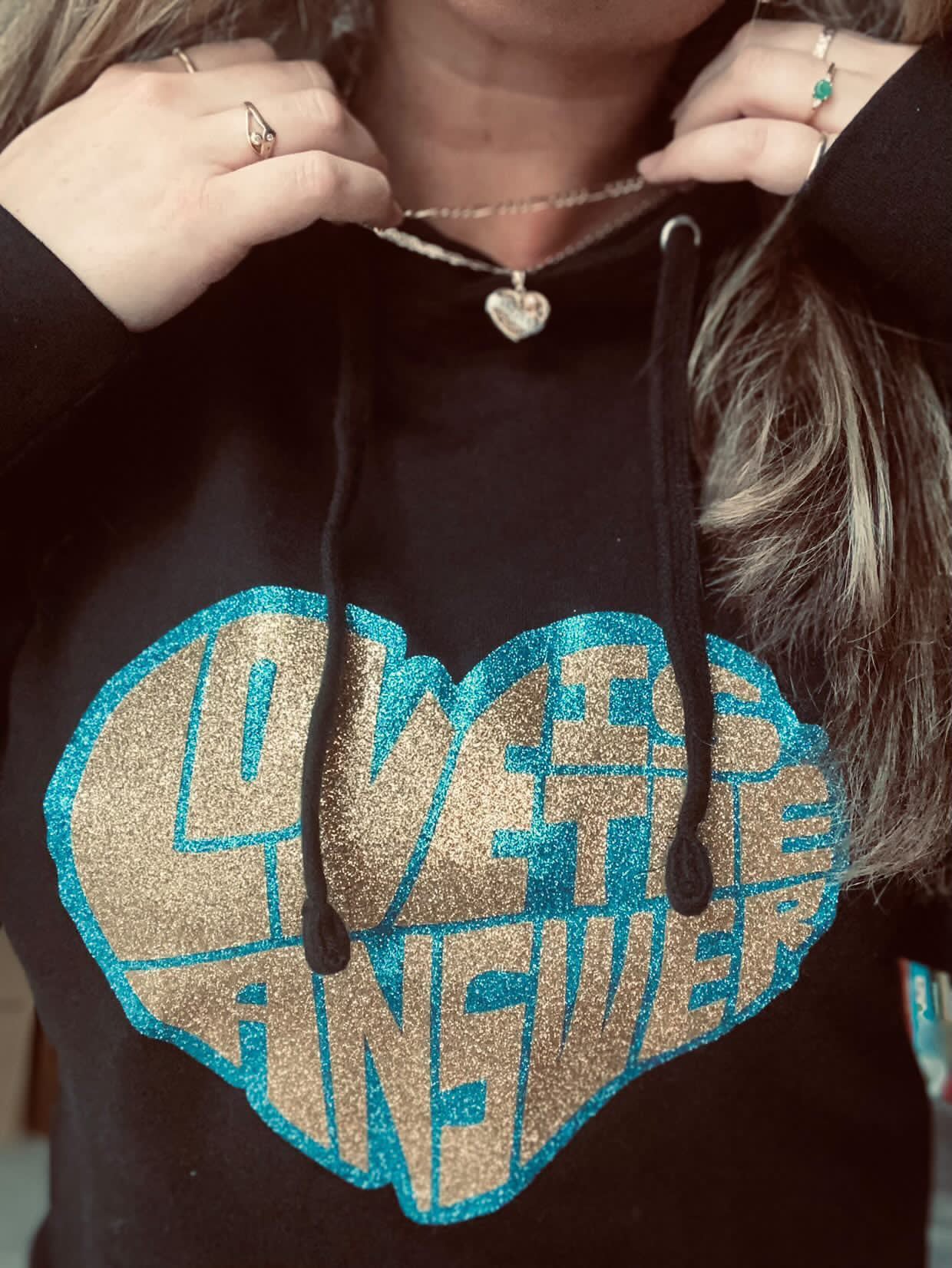 Black with Gold and blue logo love hoodie