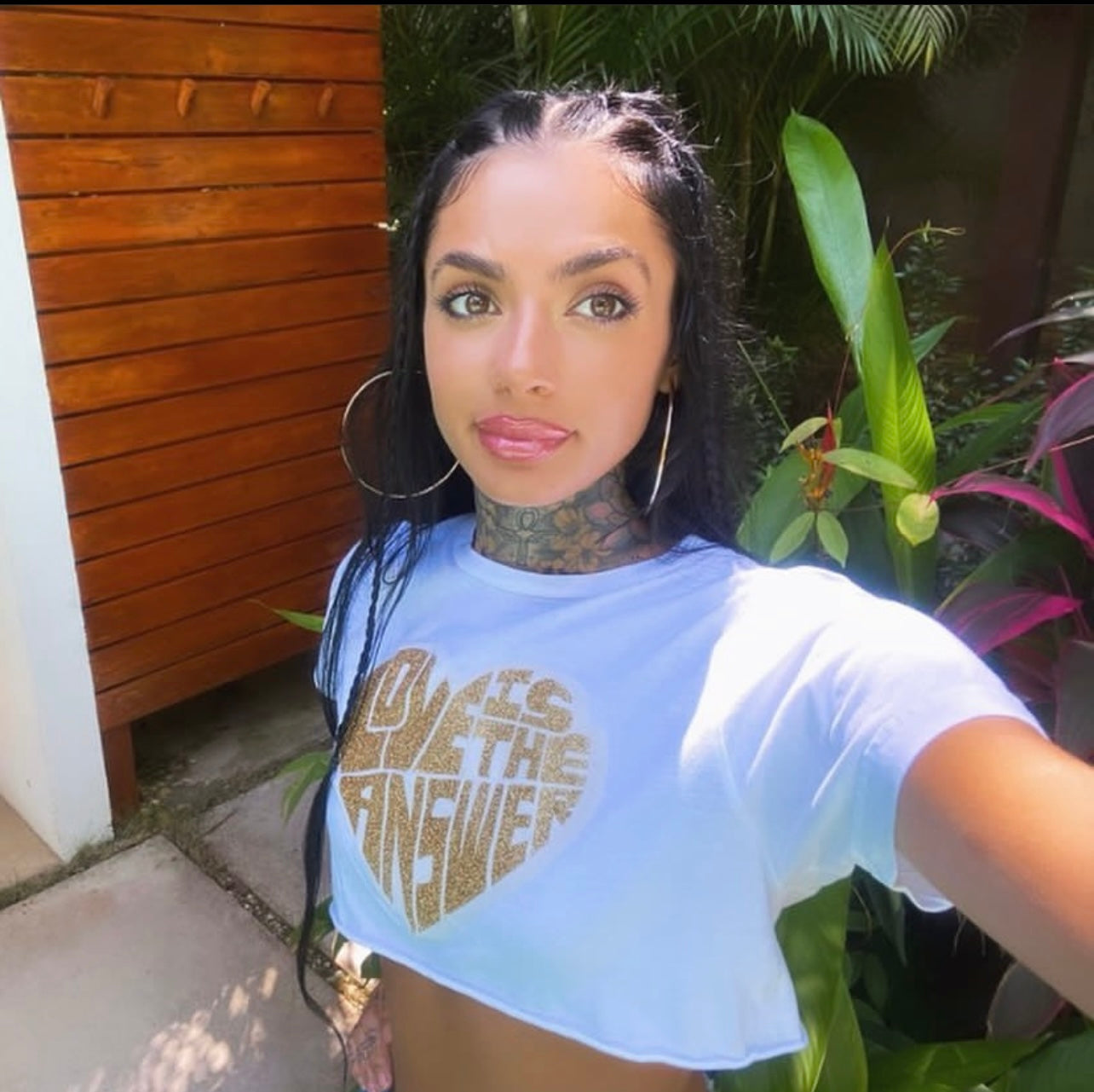 Womens Love is the answer white on gold crop top T-shirt