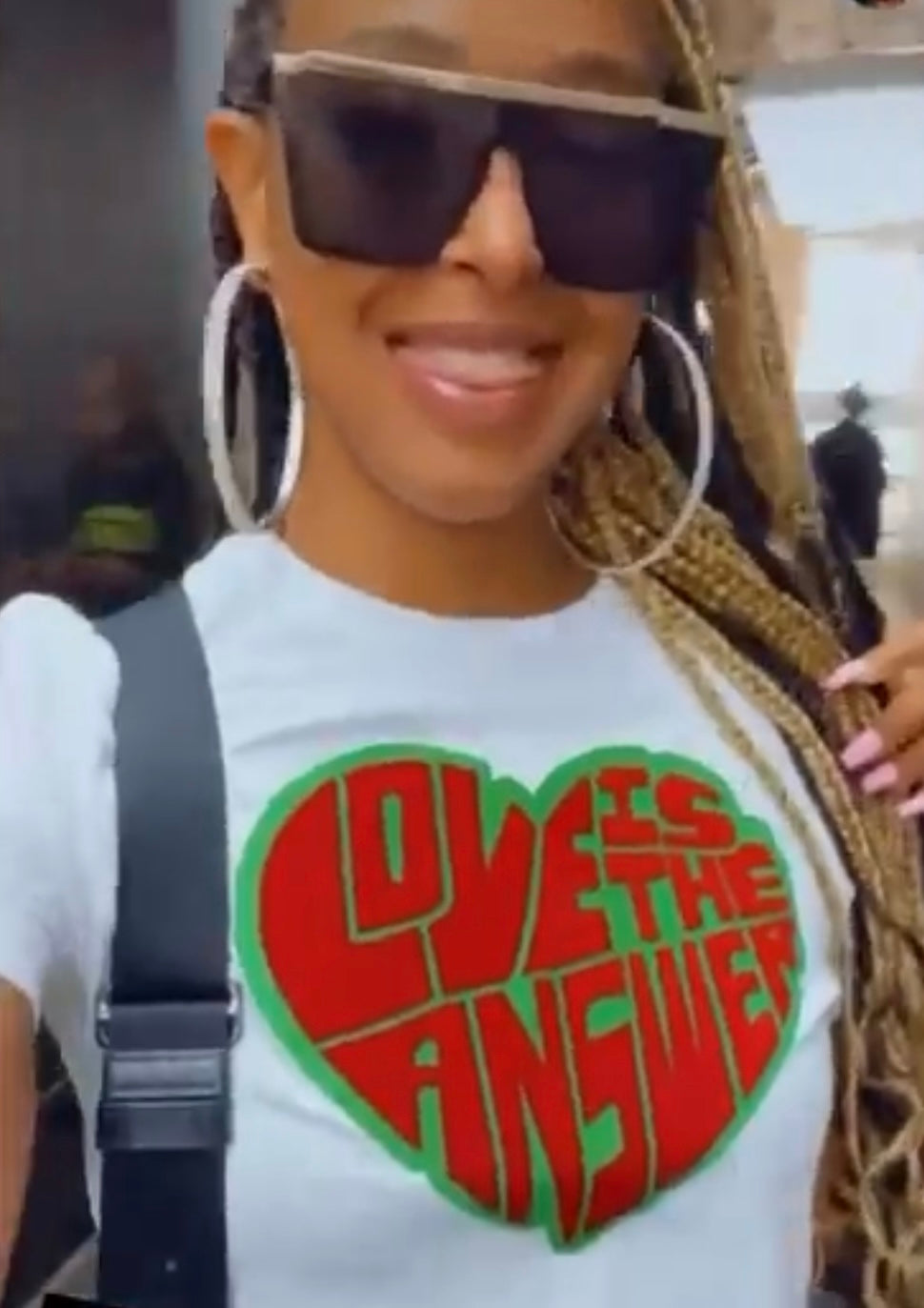 White crop tee red green Love logo