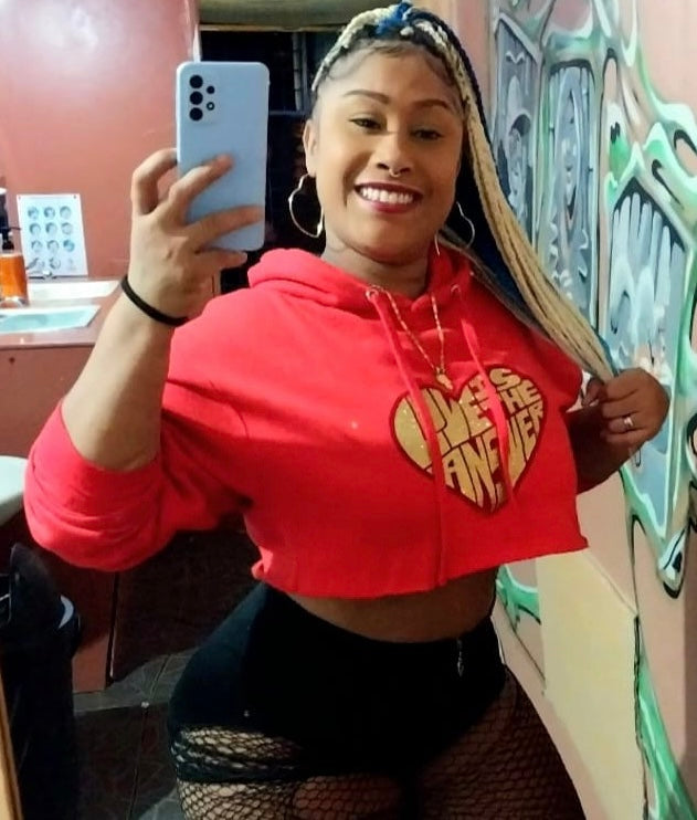 Red and gold glitter crop love hoodie