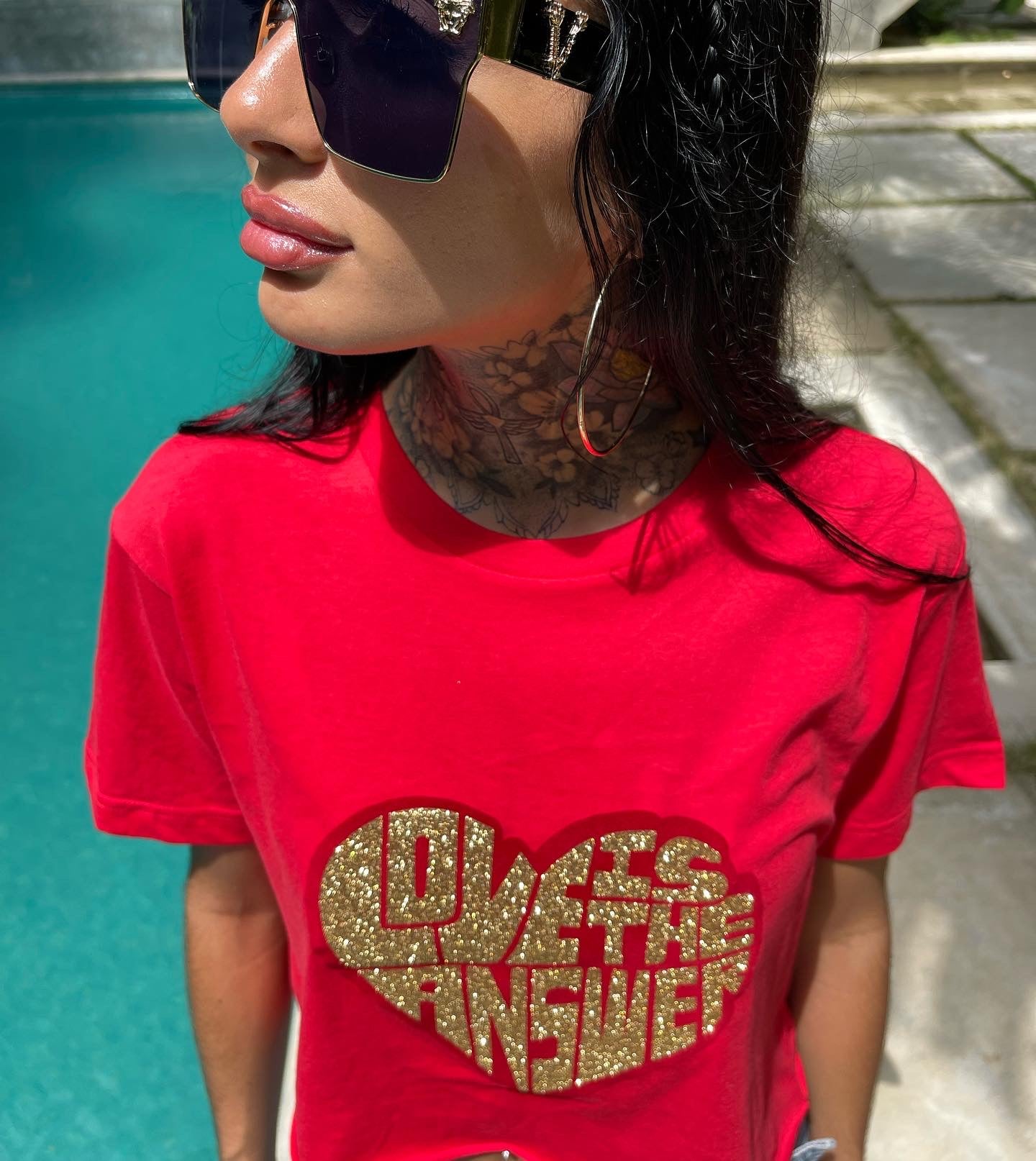 Red and gold crop love tee shirt