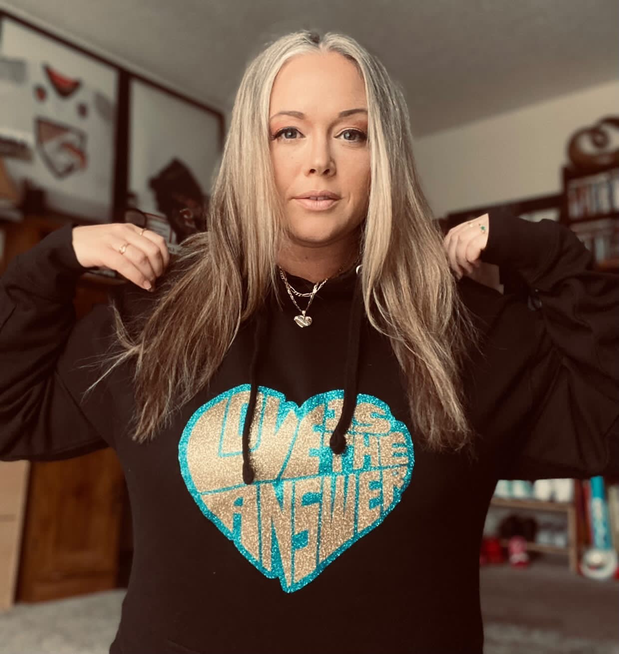 Black with Gold and blue logo love hoodie