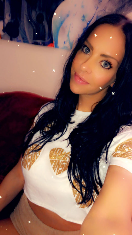 Love crop top all over gold logo