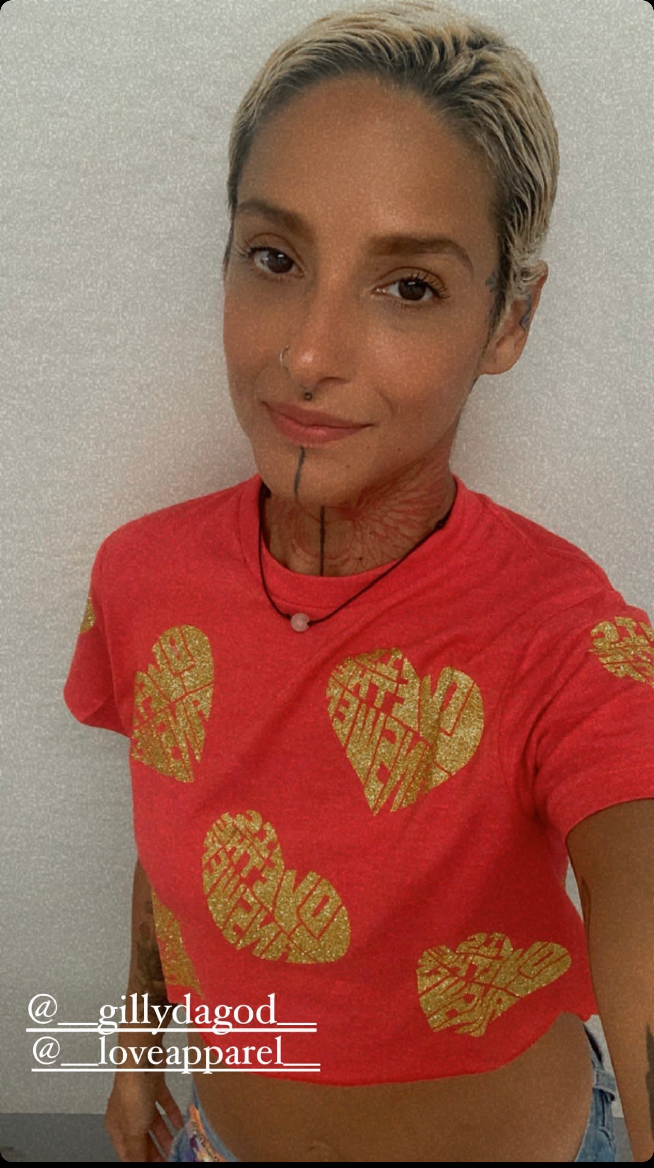 Red and gold all over print love crop tee