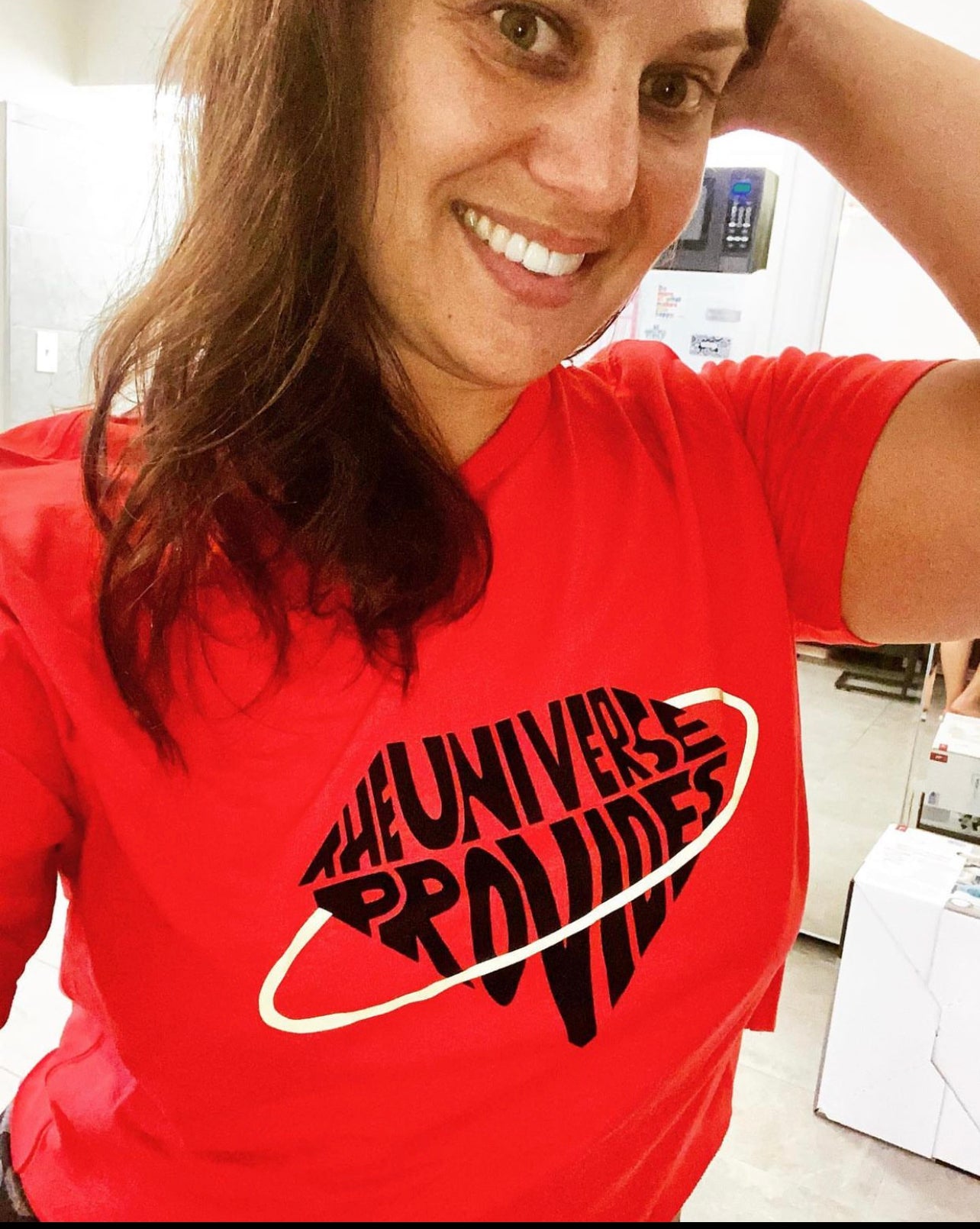 Red & black the universe provides crop tee