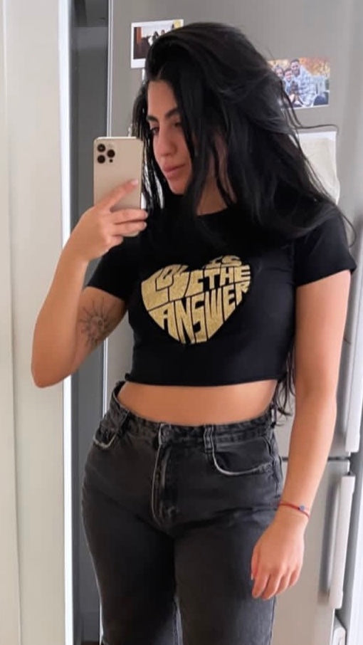 Black and gold glitter love crop top tee